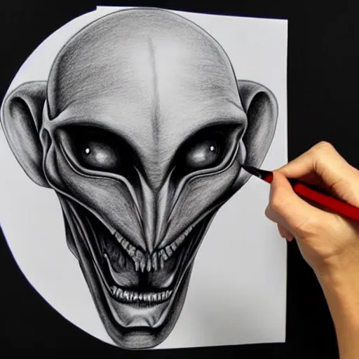 Image similar to hyper realistic drawing of an alien