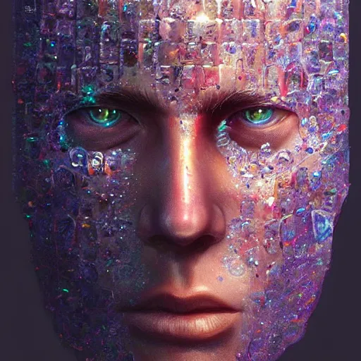 Prompt: crystal face made of crystals by jean giraud concept art by anthony macbain greg rutkowski artstation