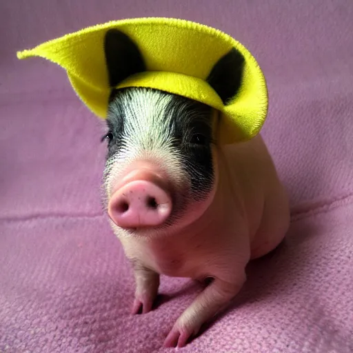 Image similar to miniature pig wearing a sunhat, piglet, piggy, baby animal, cute, adorable, summer