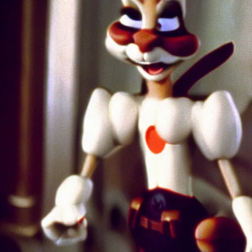 Image similar to still image of bugs bunny in the dark knight, cinematic, anamorphic, 8 0 mm f / 2. 8 l, 3 5 mm film, movie