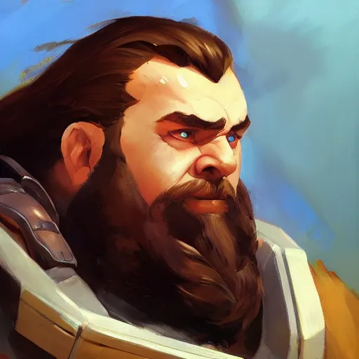 Image similar to greg manchess portrait painting of gimli as overwatch character, medium shot, asymmetrical, profile picture, organic painting, sunny day, matte painting, bold shapes, hard edges, street art, trending on artstation, by huang guangjian and gil elvgren and sachin teng