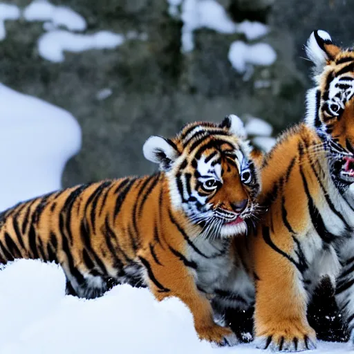 Image similar to tiger cubs playing in the snow