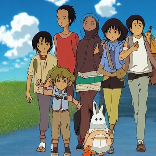 Image similar to somali friends, studio ghibli