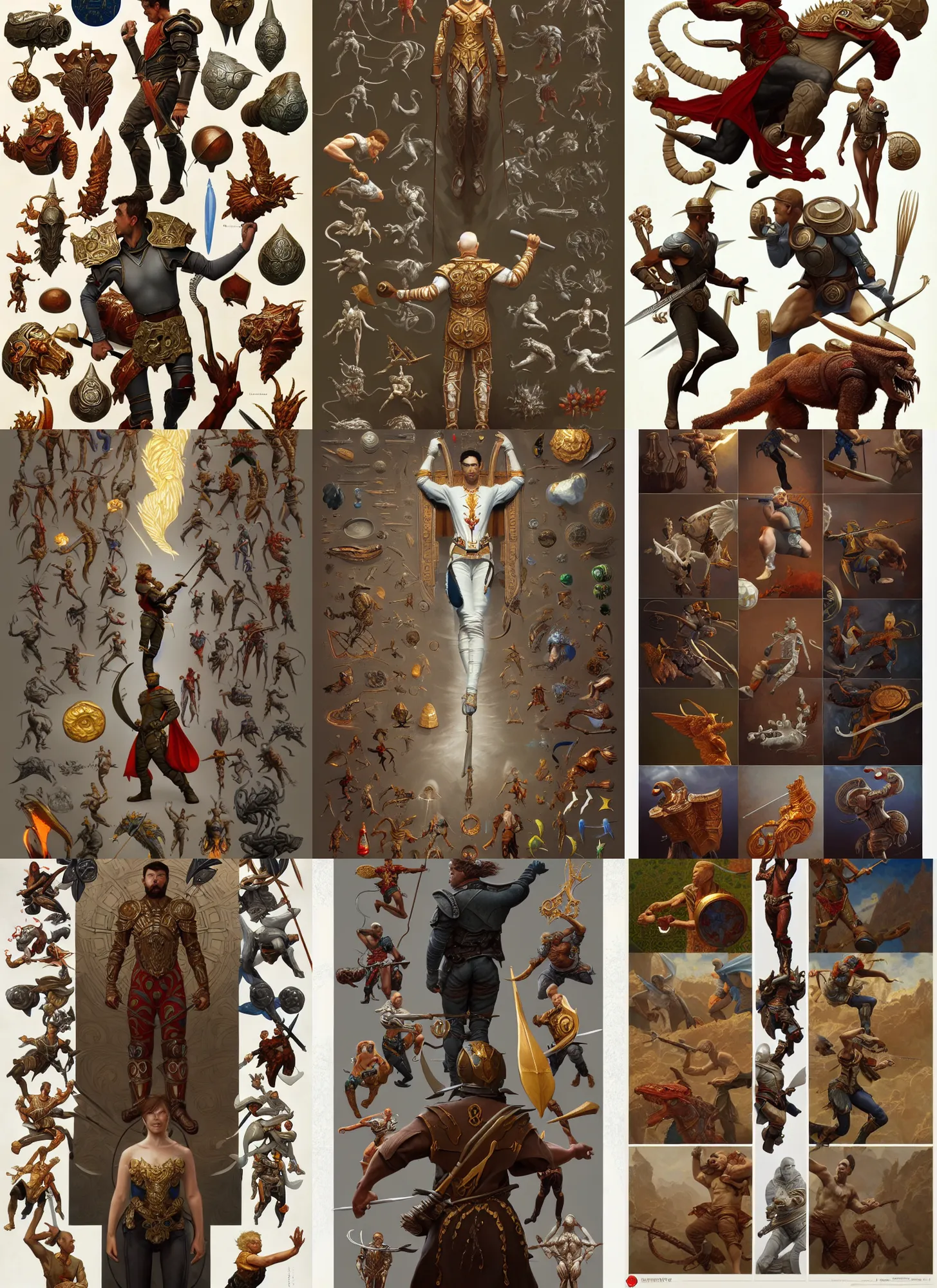 Prompt: full - body might & magic inventory anatomy on white background, action pose, intricate, highly detailed, digital painting, artstation, concept art, smooth, sharp focus, illustration, art by norman rockwell emiliano ponzi andrey remnev yoann lossel aaron jasinski, 8 k