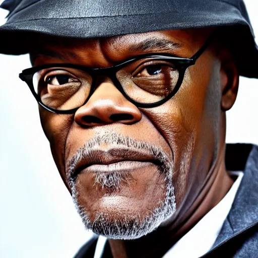 Image similar to samuel l jackson wearing cat ears and emo clothes, 4 k, hyper realistic, dslr, high resolution, landscape, beautiful