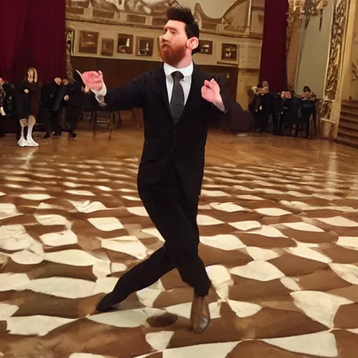 Prompt: lionel messi dancing ballet on the Odessa Opera Theatre stage