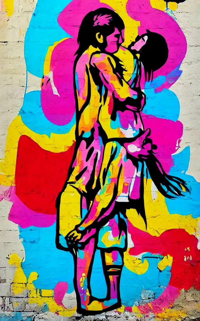 Image similar to colorful love caligraphic poster street art style by el seed, yazan halwani,