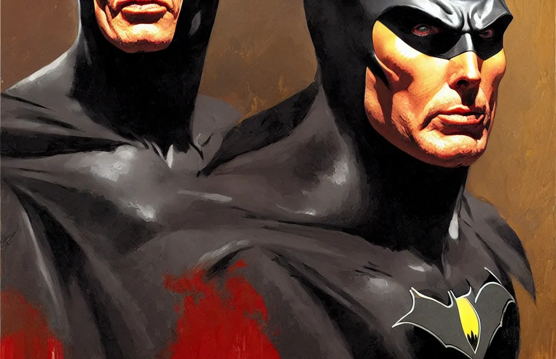 Prompt: portrait of adam west batman!!!!!!!!!!!!!!!!!!!!!!!!!!!, detailed face, detailed painting,, epic lighting, by ilya repin, phil hale and kent williams