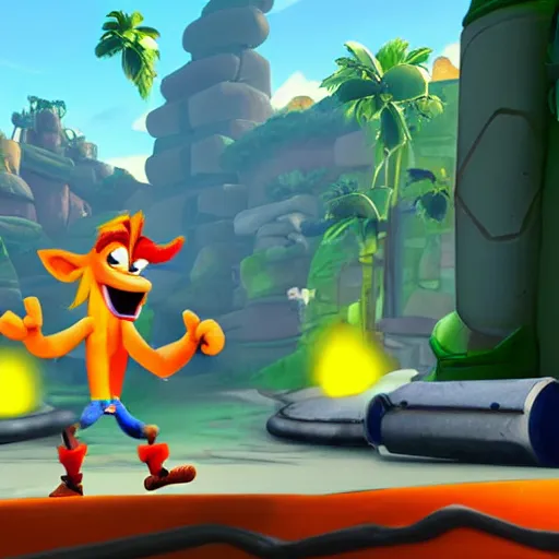 Prompt: crash bandicoot as trash in a garbage chute