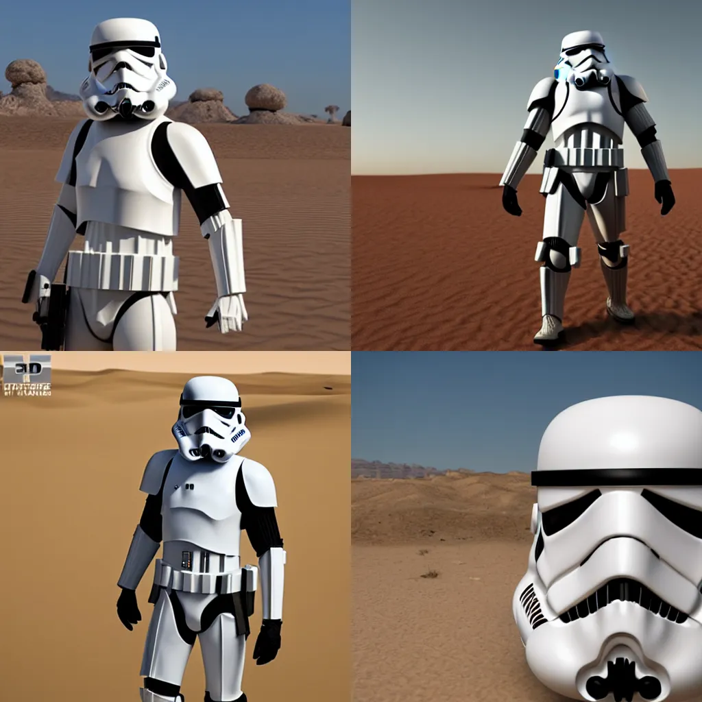Image similar to stormtrooper in a desert, unreal engine 5 ultra realistic 3d model, 4k