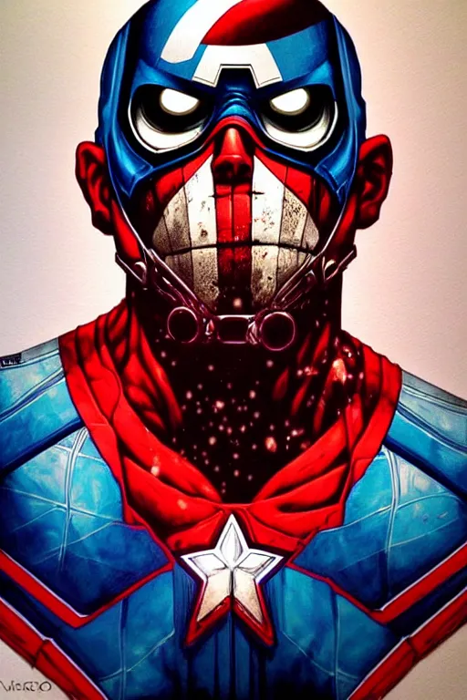 Prompt: a zombie captain america watching tv, tristan eaton, victo ngai, artgerm, rhads, ross draws