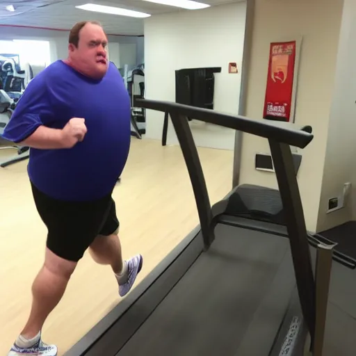 Image similar to obese saul goodman running on a treadmill at the gym
