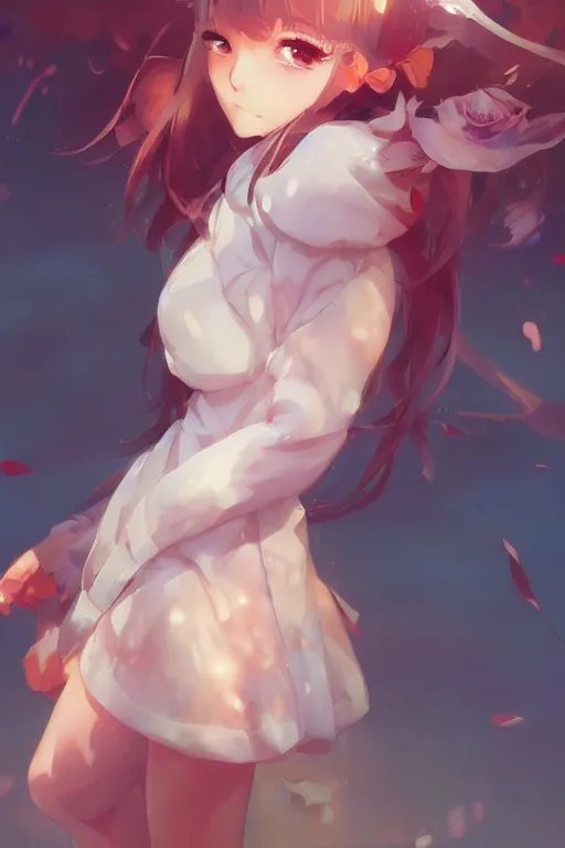 Image similar to beautiful very cute anime girl by artgerm, tooth wu, dan mumford, beeple, wlop, rossdraws, james jean, marc simonetti, artstation giuseppe dangelico pino and michael garmash and rob rey and greg manchess and huang guangjian and makoto shinkai