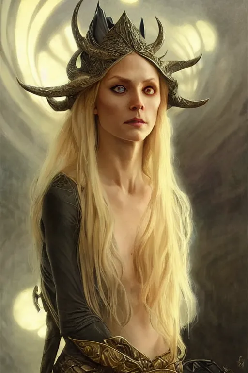 Image similar to portrait of an old blonde elven mage, dark, piercing eyes, gentle expression, elegant clothing, photorealistic, highly detailed, artstation, smooth, sharp focus, art by michael whelan, artgerm, greg rutkowski and alphonse mucha