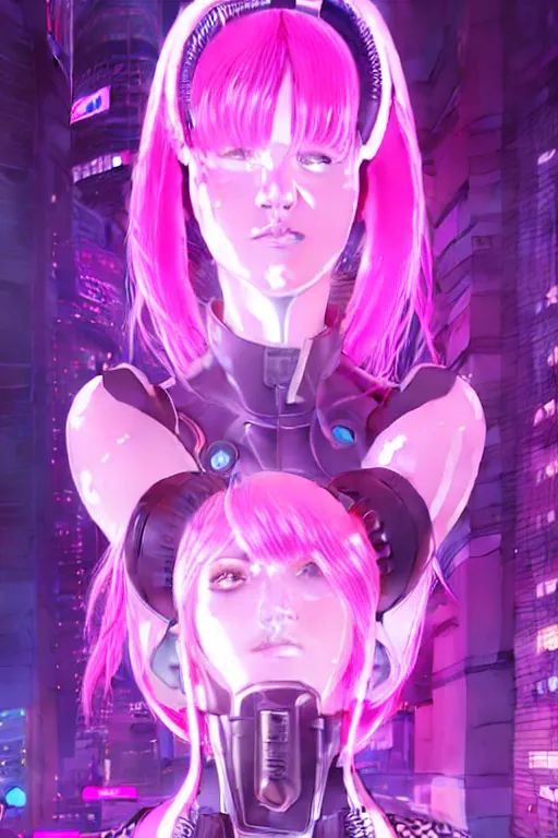 Prompt: portrait pink anime visual futuristic female cyber police, on cyberpunk neon light tokyo rooftop, ssci - fi and fantasy, intricate and very beautiful, human structure, concept art, sharp focus, anime by liya nikorov and simon stalenhag and rossdraws and magali villeneuve and luxearte, frostine engine