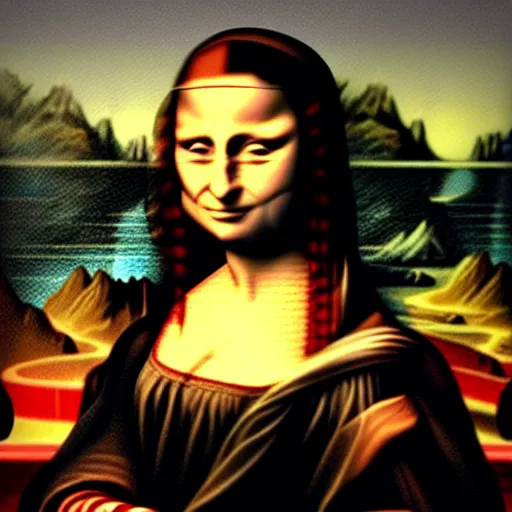 Image similar to a highly detailed 3 d rendering in unreal engine on ps 5 of the mona lisa dressed as the cyborg ninja from metal gear solid