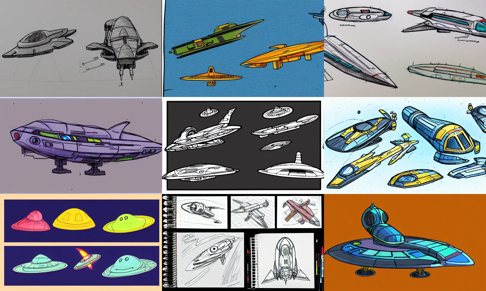 Prompt: spaceship colored sketches