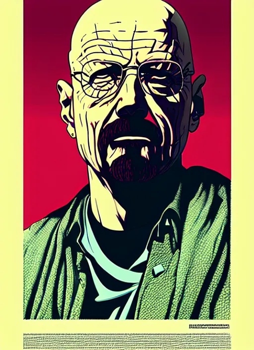 Image similar to highly detailed poster artwork by Michael Whelan and Tomer Hanuka, of Walter White, from scene from Breaking Bad, clean