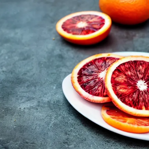 Image similar to a plate of blood orange slices, blood orange wedges