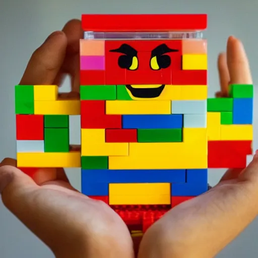 Prompt: a happy meal made from lego bricks