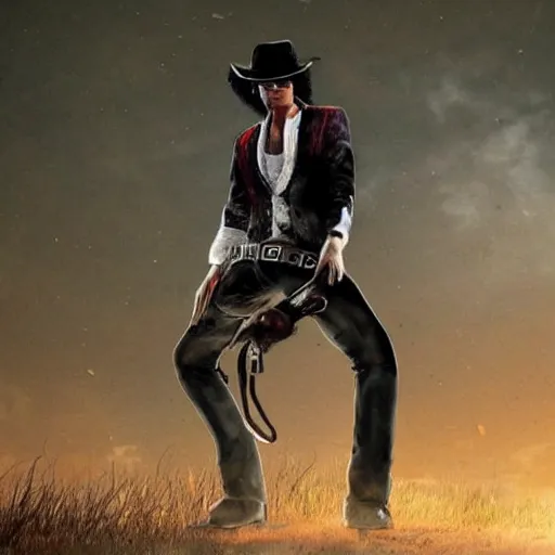 Image similar to michael jackson in the style of red dead redemption video game