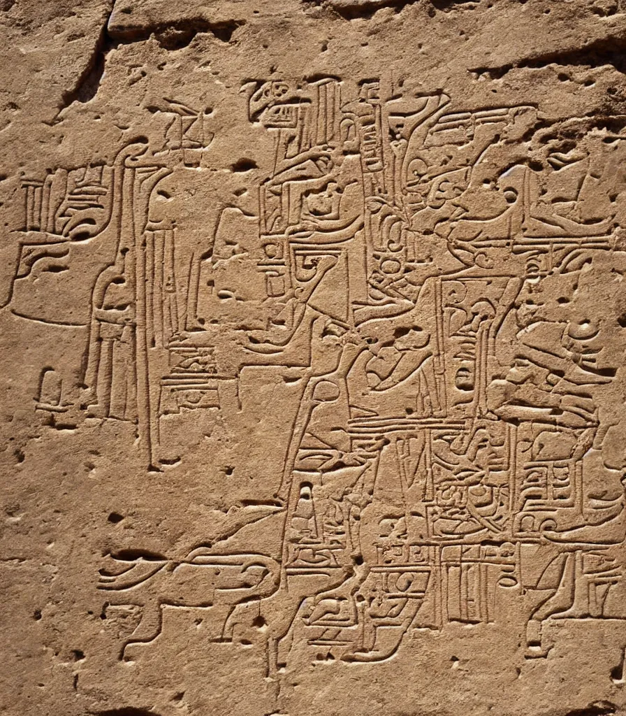 Image similar to ancient hieroglyph engraved into limestone, nabataen culture