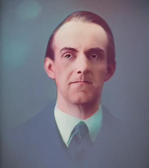 Image similar to portrait of a man in a suit with blindingly glowing white head, vintage technicolor film photo, grainy, high detail, high resolution