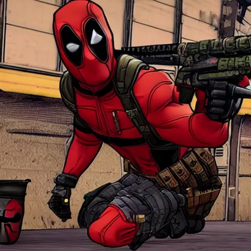 Image similar to Deadpool in borderlands 2 4k detailed super realistic