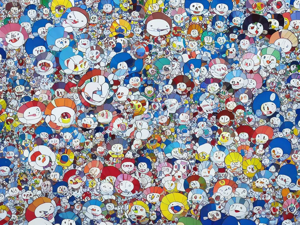 Prompt: Takashi Murakami’s Doraemon Dorami Fractal Dragon statue