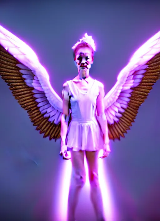 Prompt: beautiful angel with fully spread wings floating in the air!!, highly intricate wings!, cinematic light, rendered in unreal 5,