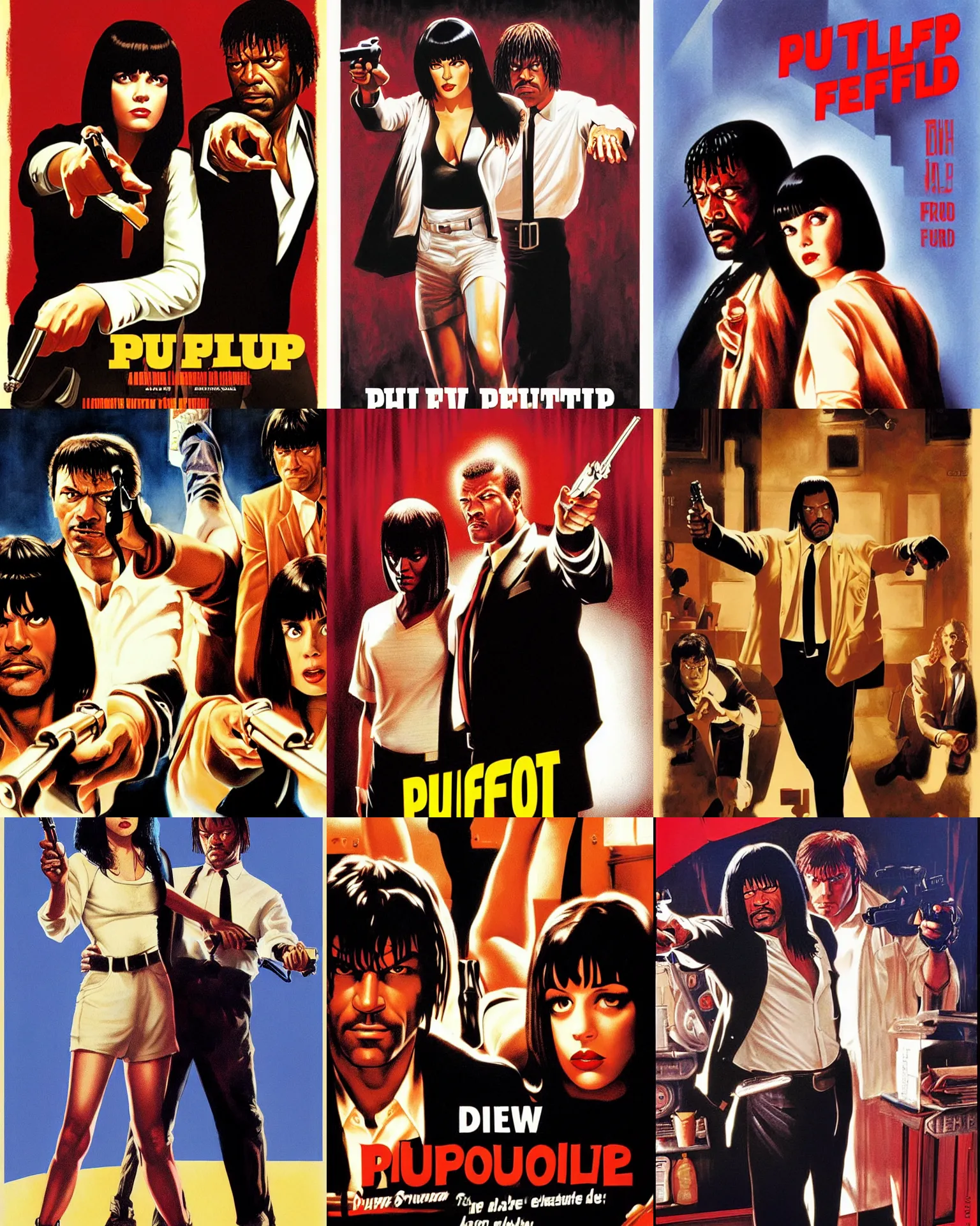 Prompt: a movie poster for pulp fiction, by drew struzan
