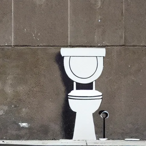 Image similar to banksy artwork of man on toilet