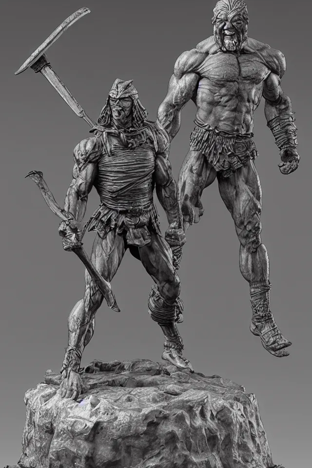 Image similar to full-length figure of a muscular warrior,in the style of Bernie Wrightson