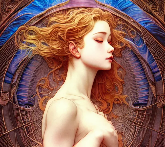 Image similar to ' lost in a lucid dream, my soul drifted away ', beautiful shadowing, 3 d shadowing, reflective surfaces, illustrated completely, 8 k beautifully detailed pencil illustration, extremely hyper - detailed pencil illustration, intricate, epic composition, masterpiece, bold complimentary colors. stunning masterfully illustrated by artgerm, range murata, alphonse mucha.