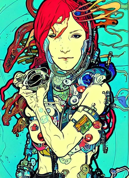 Prompt: cyberpunk pisces!! cyborg portrait illustration, pop art, splash painting, art by geof darrow, ashley wood, alphonse mucha, makoto shinkai