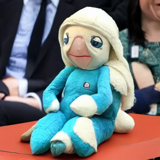 Image similar to liz truss as a plush toy,