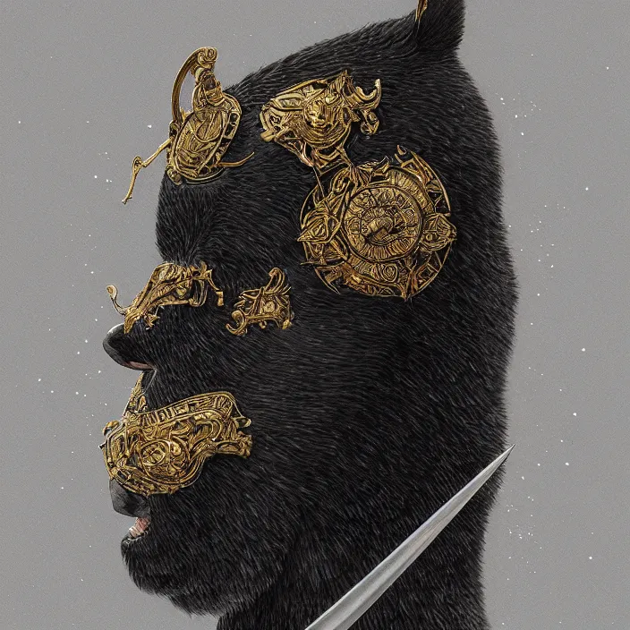 Image similar to ultra realistic illustration, anthropomorphic samurai asian black bear with armor made of stars, sci - fi, fantasy, intricate, elegant, highly detailed, digital painting, artstation, concept art, smooth, sharp focus, illustration, art by artgerm and alphonse mucha