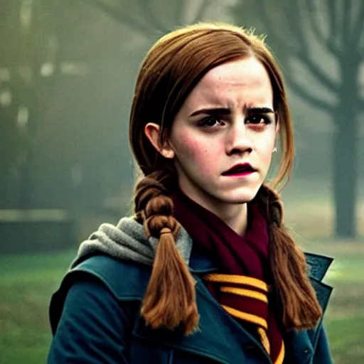 Image similar to film still. photograph. screenshot. emma watson as harry potter. extremely detailed. during golden hour. 4 k.