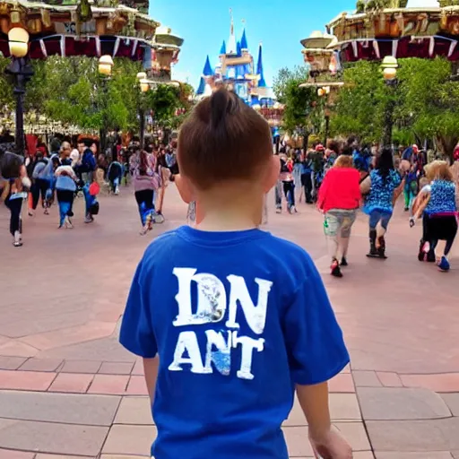 Image similar to walking around disneyland with shirt that says'i don't want to adults today ', highly detailed, high definition, ultra realistic