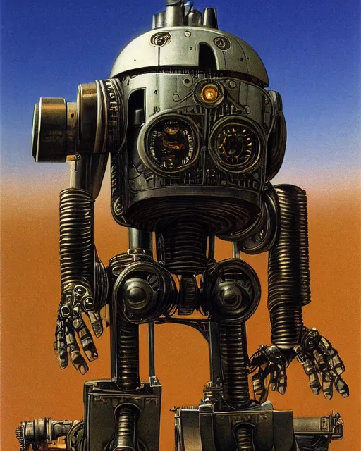 Image similar to steampunk robot, half body by ralph mcquarrie and frank lloyd frank lloyd and bruce pennington and ted nasmith