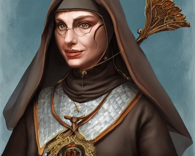 Image similar to The unhealthy, predictable, cruel nun who is estranged nobility, , fantasy art, illustration, epic, fantasy, intricate, elgant, highly detailed, digital painting, artstation, concept art, smooth, sharp focus, in teh style of tony start