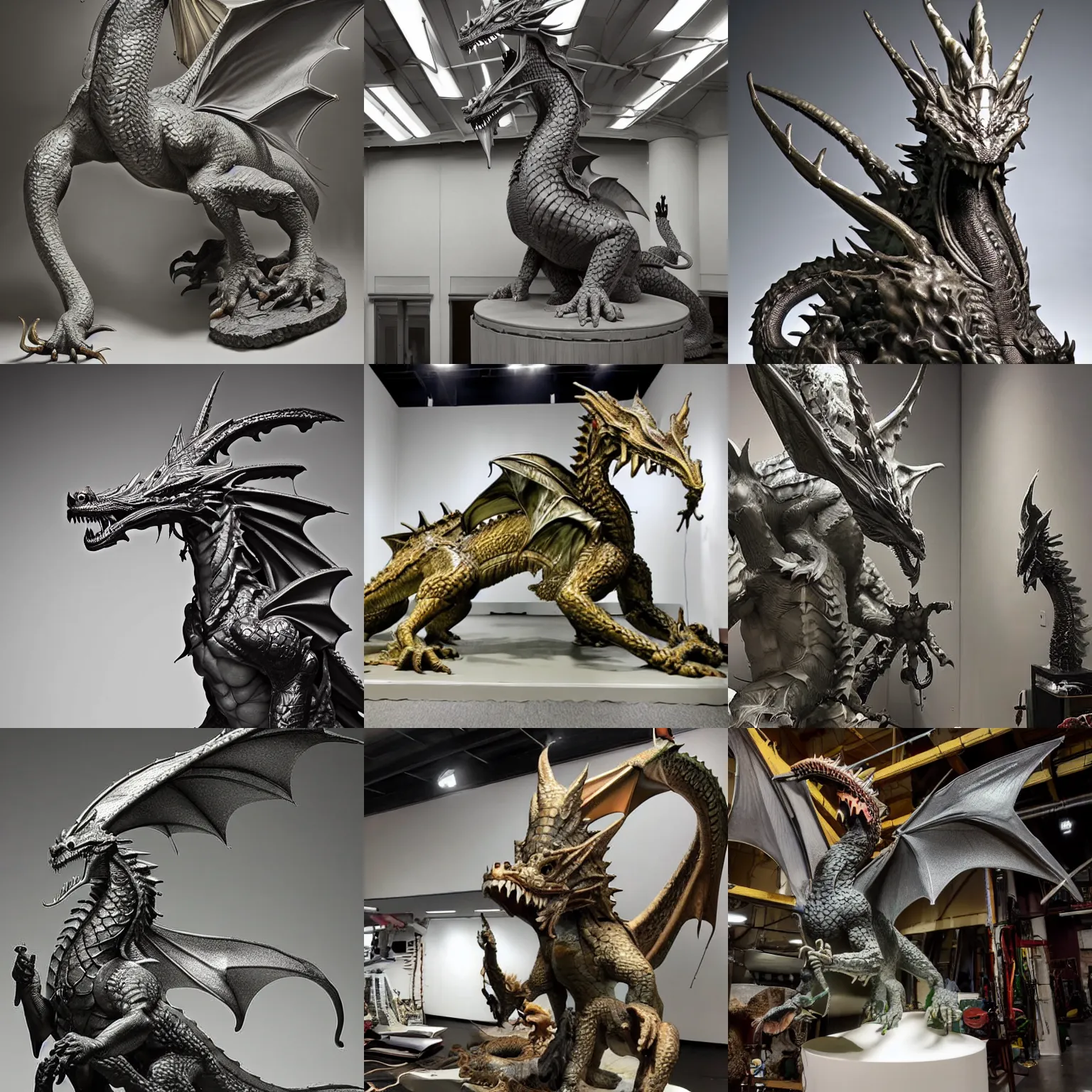 Prompt: a studio photo of a dragon statue designed by yoshitaka amano