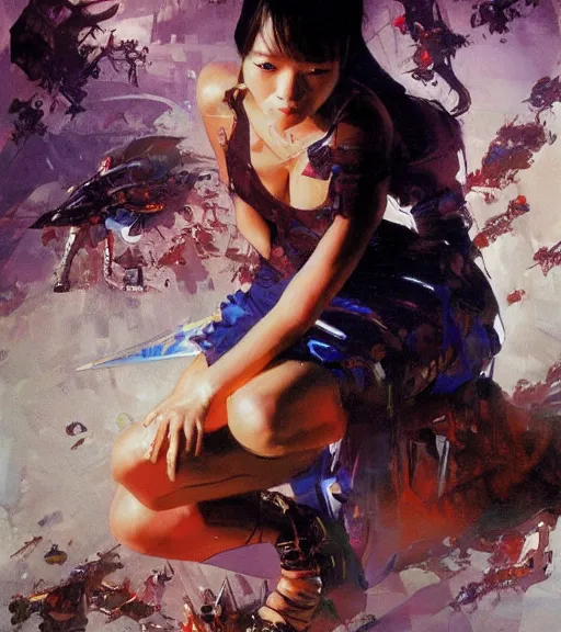 Prompt: Lee Jin-Eun by John Berkey and Gerald Brom, rule of thirds, seductive look, beautiful, in intergalactic hq