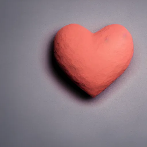 Image similar to 3d render of a uneven red clay heart shape in the middle of a gray sheet of paper