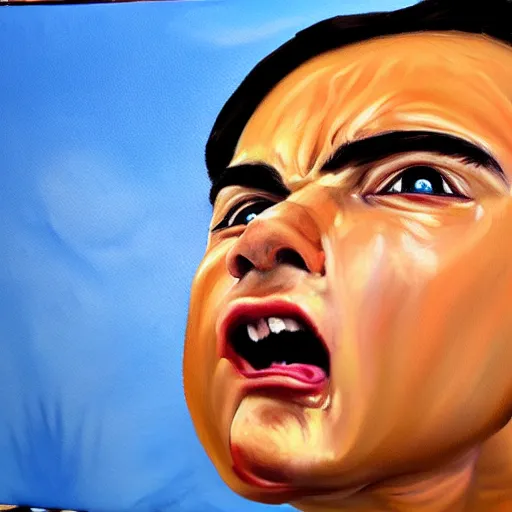 Prompt: a hyper realistic painting of ben shapiro as a crying baby