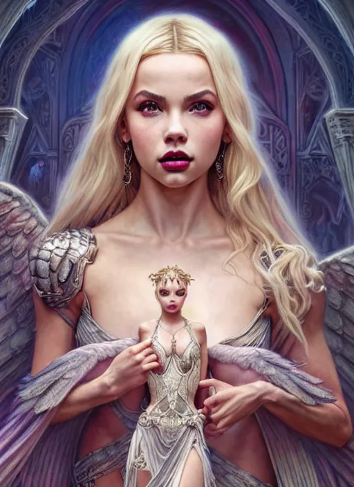 Image similar to ultra realistic illustration, a stunningly beautiful greek gothic goddess of chaos played by jordyn jones and dove cameron and margot robbie and taylor swift and megan fox, intricate, elegant, highly detailed, digital painting, artstation, concept art, smooth, sharp focus, illustration, art by artgerm and greg rutkowski and alphonse mucha