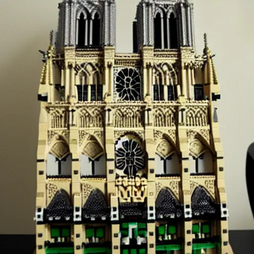 Prompt: the notre dame built out of lego blocks, very detailed, lego,