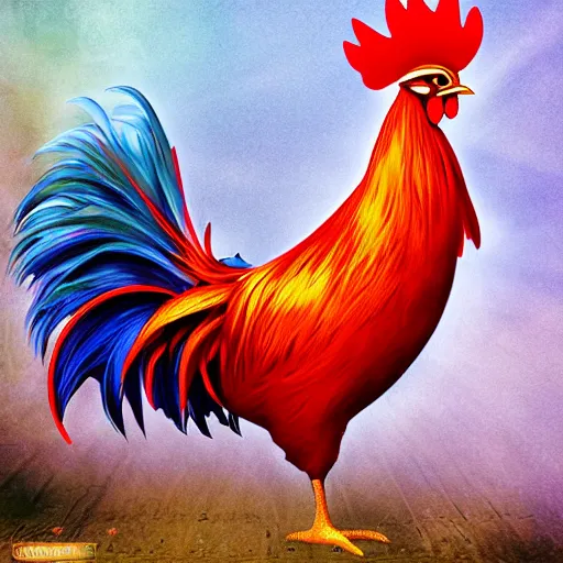 Image similar to fantasy art ultra detailed photo of the most interesting rooster king in all it's glory