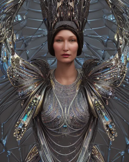 Image similar to a highly detailed metahuman 4 k close up render of an alien goddess bella hadid monument renaissance in iris van herpen dress schiaparelli in diamonds crystals swarovski and jewelry iridescent in style of alphonse mucha gustav klimt trending on artstation made in unreal engine 4