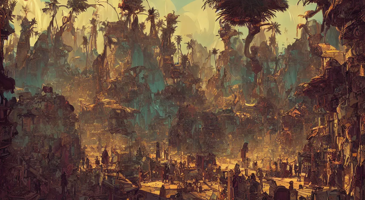 Image similar to vector wonderland bazaar zouk old egypt epic fantasy painting photoshop that looks like it is from borderlands and by feng zhu and loish and laurie greasley, victo ngai, andreas rocha, john harris